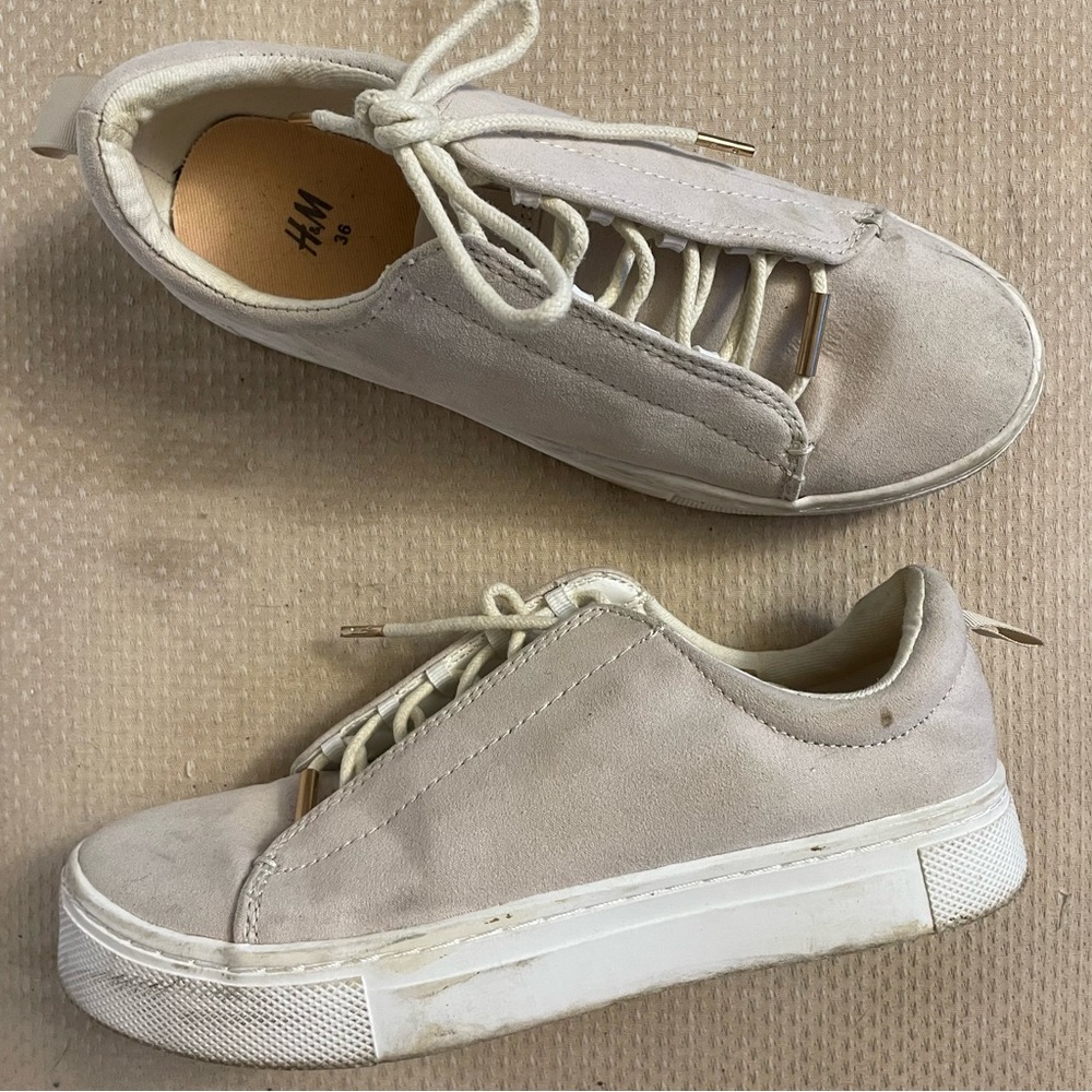 H&M Neurtral Faux Suede Platform Sneakers